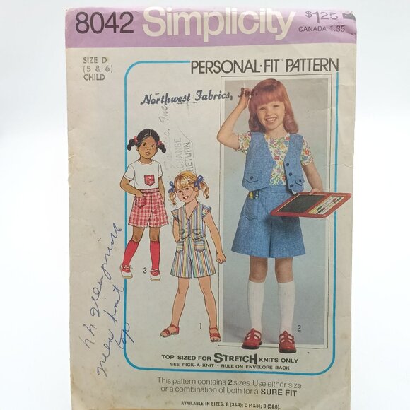 Vintage Simplicity 8042 Vintage Childs Personal-Fit Sewing Pattern For Pantskirt - Picture 1 of 2